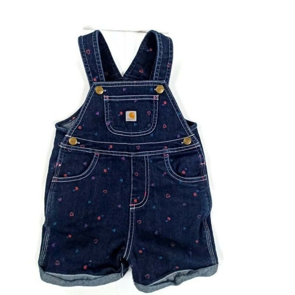 Carhartt Denim Shortalls Toddler 24 Months Blue -Heart Accent -Adjustable Straps